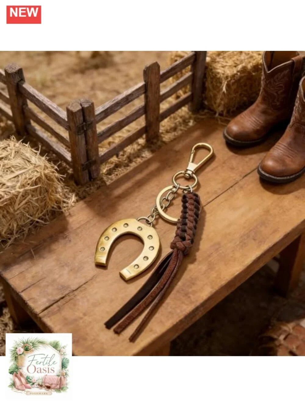 Western Horseshoe Keychain Cowboy Hat Cow Charm Boho Purse Key Ring Gift for